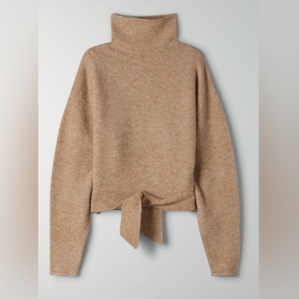 ARITZIA Wilfred LORIN SWEATER Mohair Wool Blend Tie Waist Soft Camel XS